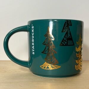STARBUCKS - Green and Gold Tree Mug